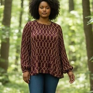 Como Blu Blouse. Wine and gold size plus 1XL NWT